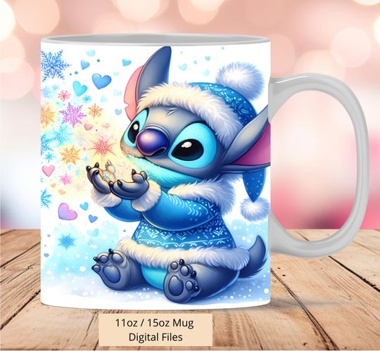 Discover 3D Cute Stitch Christmas Hearts Mug Wrap, 3D Xmas Mug Wrap Sublimation Design PNG, Mug 11oz and 15oz Stitch Mug Wrap, Instant Digital PNG