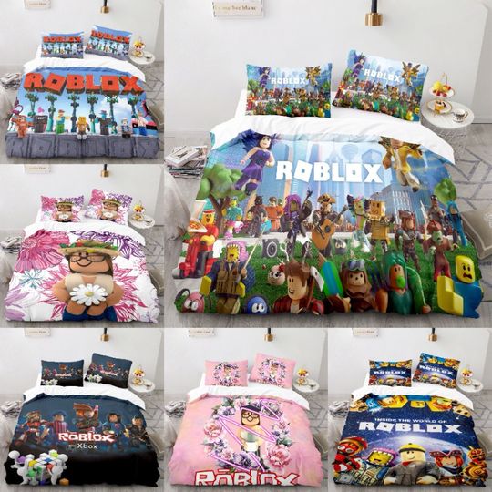 Discover Roblox Game Themed Bedding Set Colorful Print Polyester Student Dormitory Bed Sheet Quilt Cover Kid Gift Home Textile Decorative