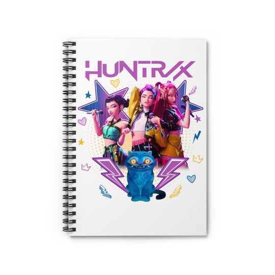 Huntrix White Spiral Notebook, Back to School Supplies, K-Pop Demon Hunter Journal, Derpy the Tiger, Anime Note Book for Students