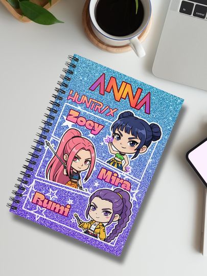 Personalized Chibi Huntrix Name Notebook, Custom Kpop Demon Hunters Journal, Rumi Zoey Mira, Collage Spiral Notebook, Ruled Journal