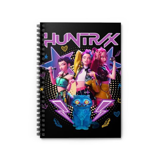 Discover HUNTRIX Anime Girl Group Notebook, Cyberpunk Spiral Journal, K-Pop Inspired Cute Neon Notebook, Aesthetic School Journal, ruled lines