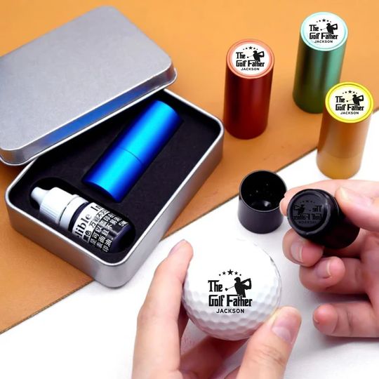 Custom Name The Golf Father Personalized Golf Ball Stamp Box Gift for Golfer, Golf Ball Marker