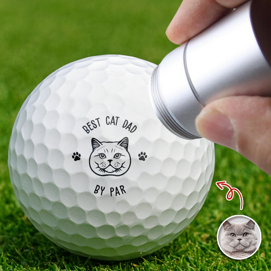 Custom Photo Best Dog Dad, Cat Dad By Par Golf Ball Stamp Box Gift for Golfer