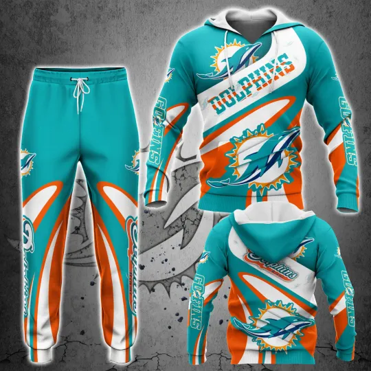 Discover Miami Dolphins Men's Tracksuit Set 2 Piece Hooded Sweatsuit Jogging Suit Gift