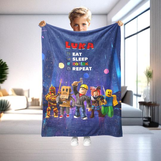 Personalized Roblox Blanket, Custom Name Gamer's, Gift For Grandson - Kids