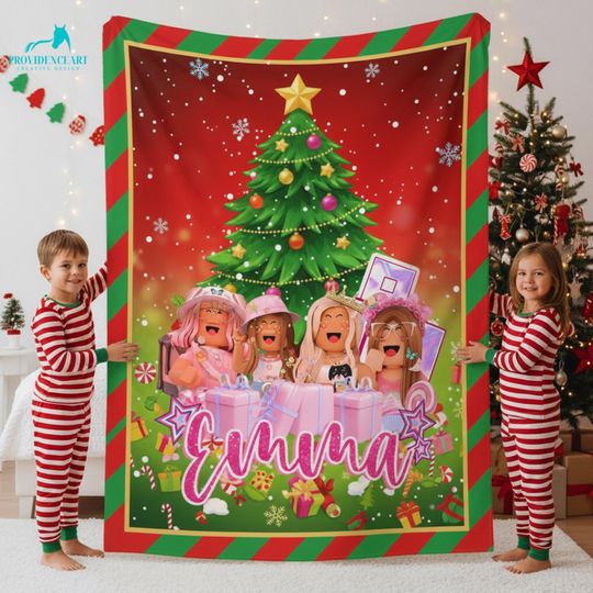 Personalized Video Game Blanket, Roblox Inspired Christmas Gift for Girls