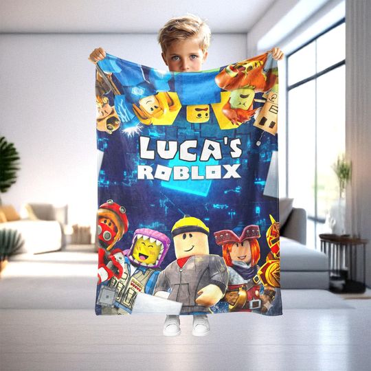 Personalized Roblox Blanket, Custom Name Gamer's Fan, Gift For Grandson - Kids