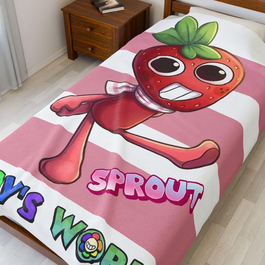 Sprout-Inspired Pink Fleece Blanket with Strawberry Doll Cartoon for Kids