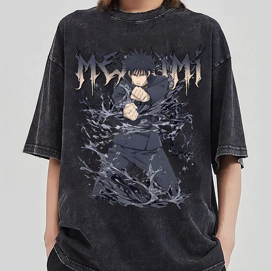 Discover Megumi Fushiguro Anime Mineral Wash Retro Vintage T-shirt, Jujutsu Satoru Manga Shirt, Streetwear Graphic Tee,Birthday Cool Boy Gift PSH3063