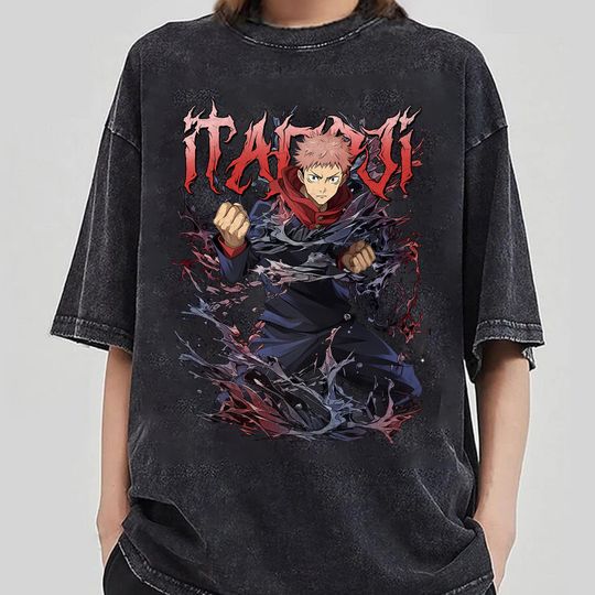 Discover Yuji Itadori Anime Mineral Wash Tee, Jujutsu Satoru Manga Merch Shirt, Vintage Manga Splash, Otaku Hero Streetwear,Birthday Boy Gift PSH3058