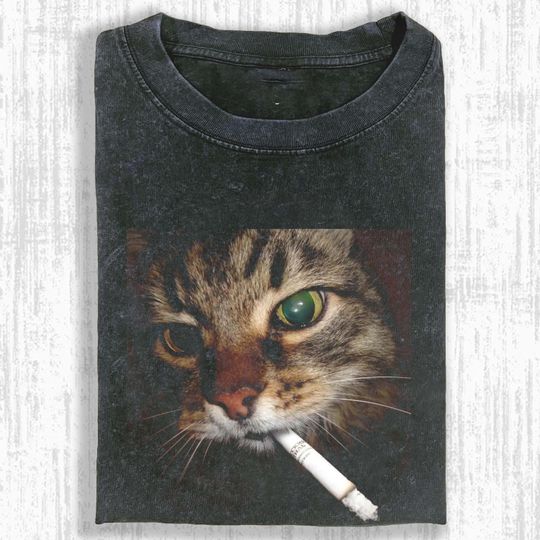 Discover Funny Cat Smoking Comfort Colors Shirt, Vintage Grunge Meme Graphic Tee, Soft Cotton Unisex Streetwear Aesthetic