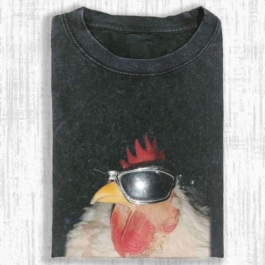Cool Chicken Sunglasses  Shirt, Funny Farm Hen Photo, Retro Meme Unisex Streetwear Tee for Poultry Lovers