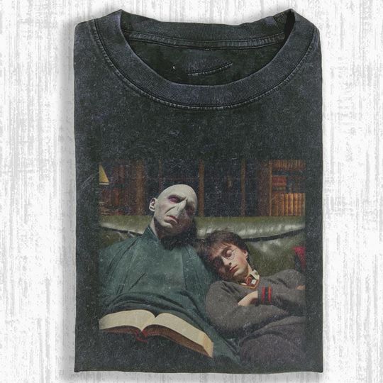 Harry & Voldem Napping Graphic T-Shirt, Cozy Wizard Library Tee, Funny Enemies to Naps Shirt, Cute Gift for Harry Fans