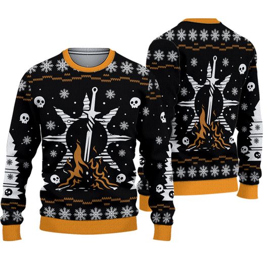 Bonfires Dark Souls Ugly Christmas Sweater Funny Holiday Party Pullover Warm Cozy Oversized Sweater Mens Womens Xmas Gift 2025