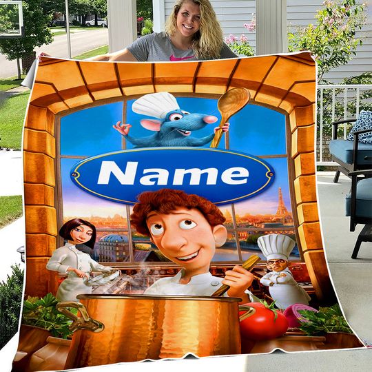 Custom Name Ratatouille Themed Fleece Blanket, Disney Blanket