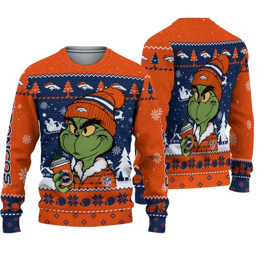 Denver funny character Coffee Broncos Christmas Ugly Sweater Football Ugly Sweater