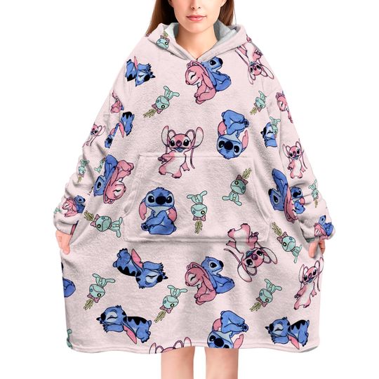 DISNEY STITCH & ANGEL Snuddie Hooded Oversized Blanket Hoodie Oodie Snoodie XS-S