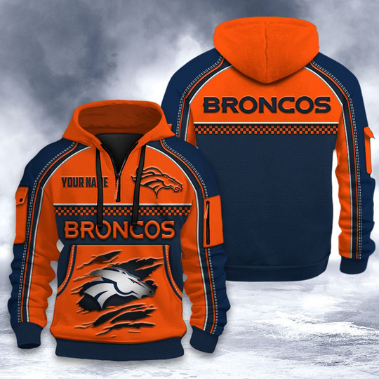 Denver Broncos 3D Tactical Hoodie, Football Quarter Zip Hoodie, Gift For Fan