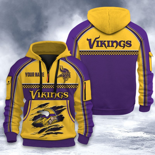 Minnesota Vikings Tactical Hoodie, Football Quarter Zip Hoodie, Gift For Fan