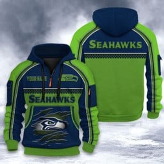 Seattle Seahawks 3D Tactical Hoodie, Football Quarter Zip Hoodie, Gift For Fan