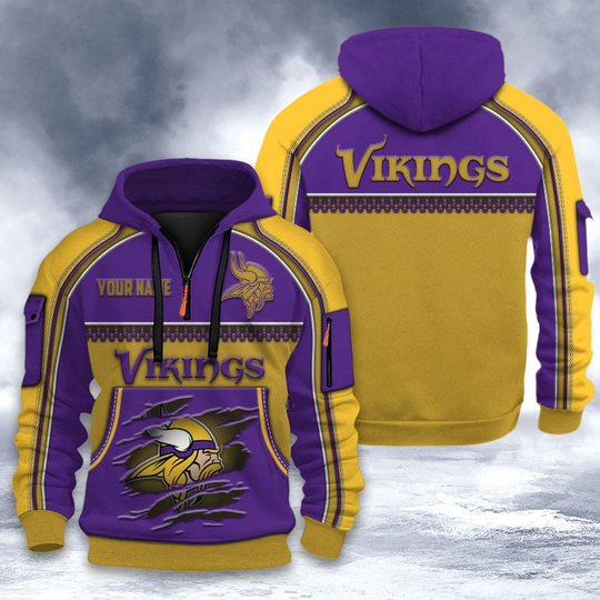 Minnesota Vikings 3D Tactical Hoodie, Football Quarter Zip Hoodie, Gift For Fan