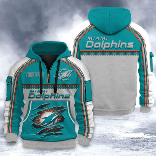 Miami Dolphins Tactical Hoodie, Football Quarter Zip Hoodie, Gift For Fan