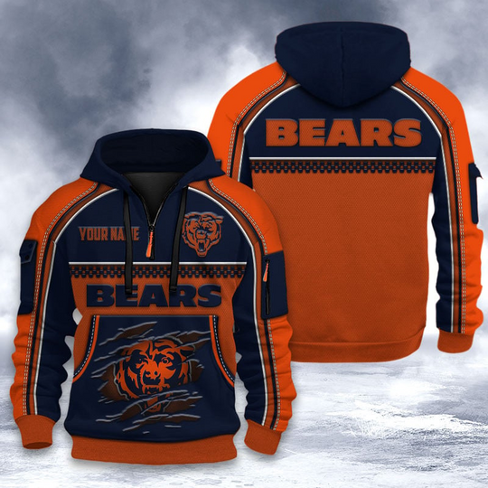 Chicago Bears 3D Tactical Hoodie, Football Quarter Zip Hoodie, Gift For Fan