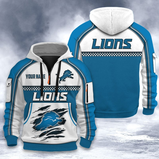 Detroit Lions 3D Tactical Hoodie, Football Quarter Zip Hoodie, Gift For Fan