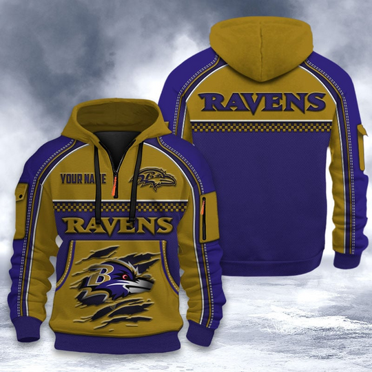 Baltimore Ravens 3D Tactical Hoodie, Football Quarter Zip Hoodie, Gift For Fan