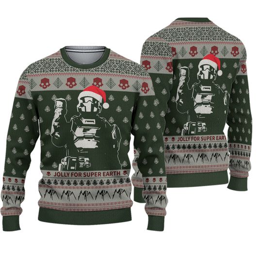 Helldivers Ugly Christmas Sweater, Jolly for Super Earth Gamer Xmas Jumper