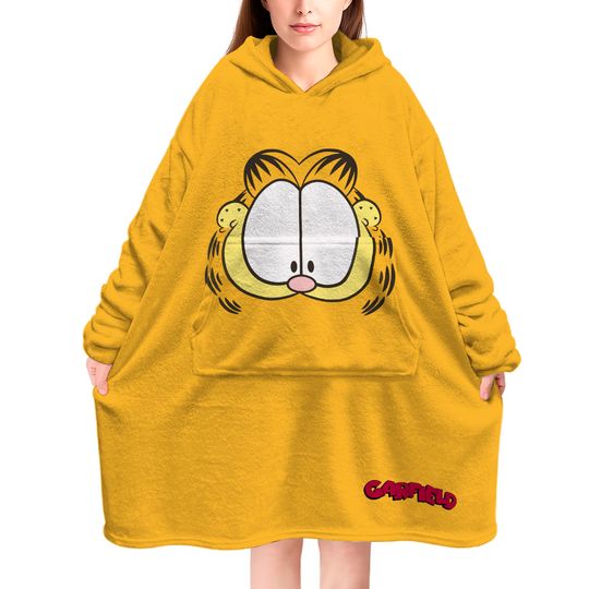 Garfield Orange Character Face Blanket Hoodie | For Adult and Kids | Christmas Gift | Disney Gift