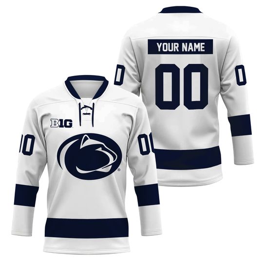 Personalize Penn State Nittany Lions Lace Hockey Shirt White Men's Fan Gear Gift