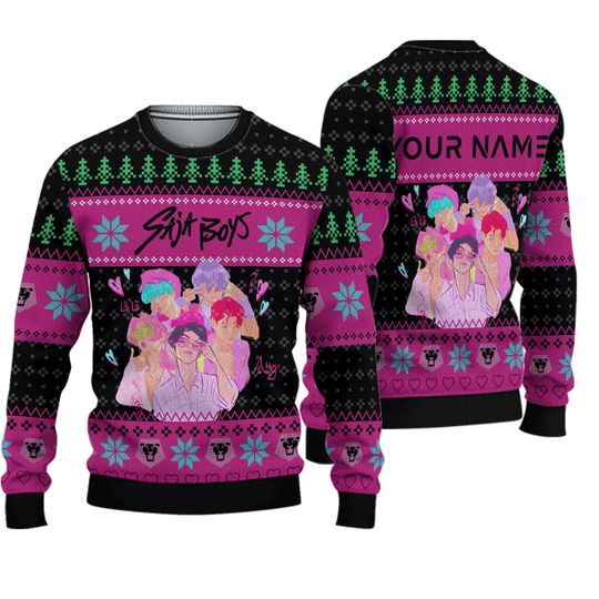 Personalize Ugly Chrsitmas KDM Saja Boys Black ,Custom Girls Xmas Sweater Kpop, Saja Boys Sweatshirt