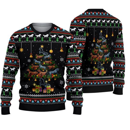Horse Christmas Tree Ugly Sweater, Equestrian Holiday Jumper
