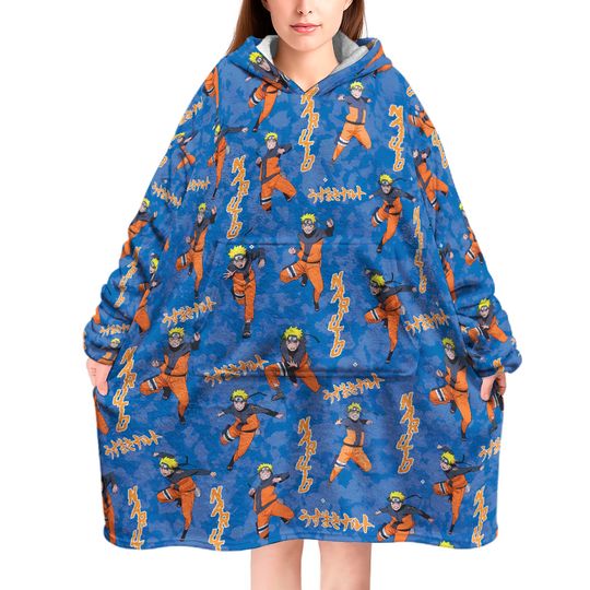 Narutoo Cartoon Oversized Blanket Hoodie Sherpa Fleece One Size