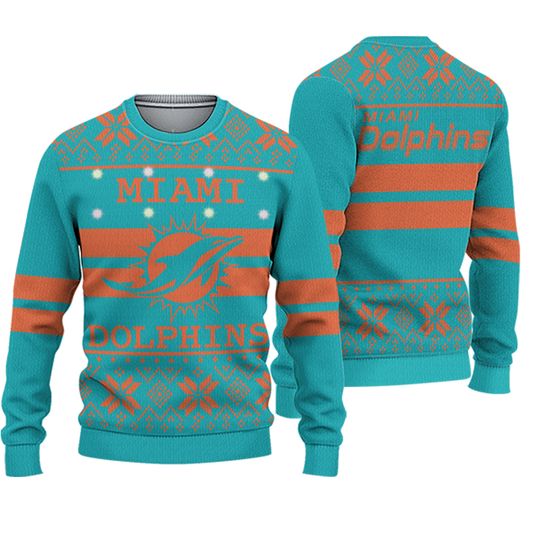 football Licesned Men's Miami Dolphins Aqua/Orange Light Up Ugly Sweater