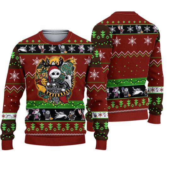 The Nightmare Before Christmas Ugly Sweater, Jack Skellington Shirt, Lock Shock Barrel Shirt, Skeleton Xmas Sweater, Christmas Gift