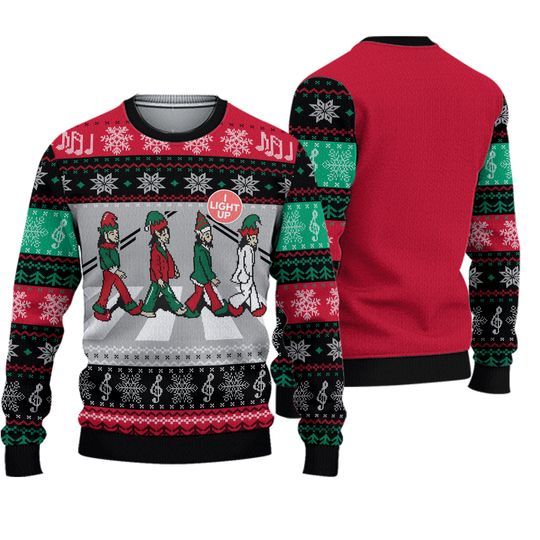 UGLY CHRISTMAS SWEATER The Beatles Abbey Road Light Up Christmas Sweater