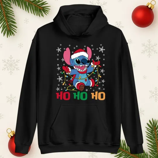 Discover Lilo & Stitch Christmas Hoodie, Xmas Funny Stitch Ho Ho Ho Hooded Sweatshirt Top