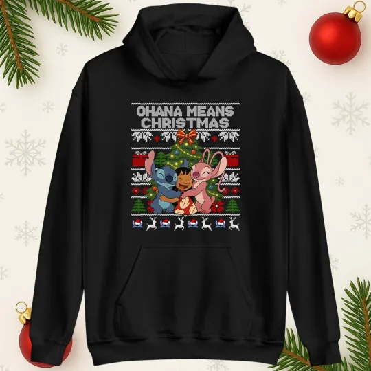 Discover Lilo & Stitch Christmas Hoodie, Ohana Means Christmas Hooded Sweatshirt,Xmas Top