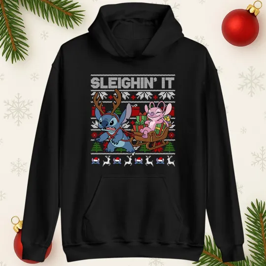 Discover Lilo & Stitch Christmas Hoodie, Sleighin'It Stitch Xmas Hooded Sweatshirt Top