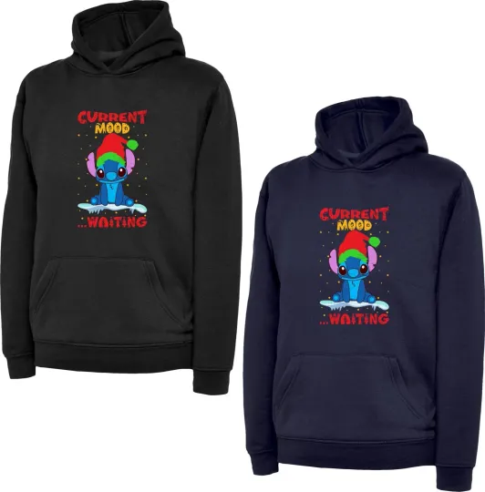 Discover Current Mood Waiting Merry Christmas Hoodie Lilo & Stitch Santa Xmas Unisex Top