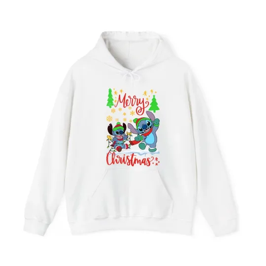 Discover Lilo and stitch Merry christmas Hoodie, Festive cartoon seasonal Xmas hooded