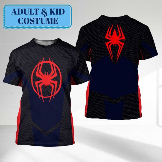 Miles Morales Spider-Man Across the Spider-Verse Cosplay Halloween Shirt, Spiderman Halloween Costume 3D Shirt, Spiderman All Over Printed Tee