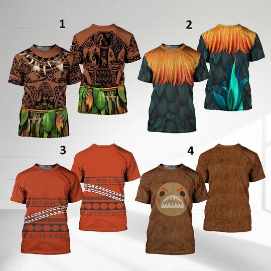 Moana Princess Maui Hei Hei Costume 3D Shirt, Halloween Costume For Family Group T Shirt, Cosplay Matching All Over Print Gift For Friends