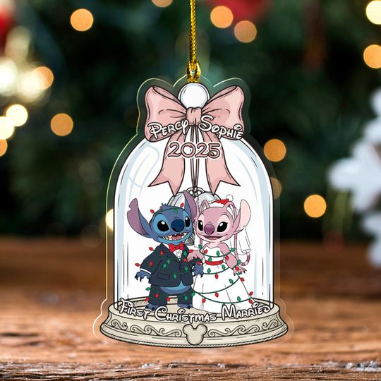 Personalized Stitch and Angel Ornament, Couple Christmas Ornament, Our First Christmas As Mr And Mrs Anniversary Christmas Tree