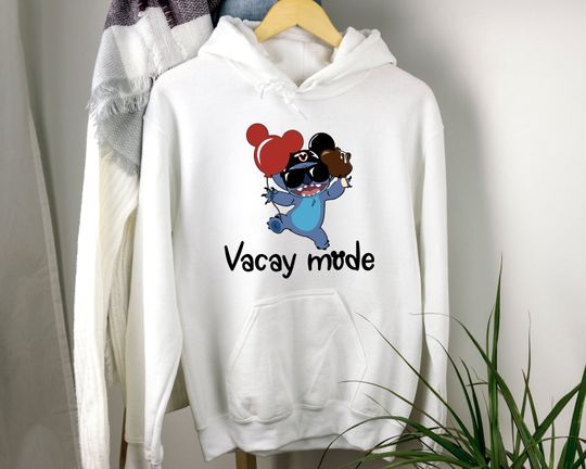 Discover Stitch Vacay Mode Hoodie, Stitch with Balloon and Ice Cream Disney Lilo and Stitch, Ohana Means Family Hoodie, Adults and Kids Sweatshirt