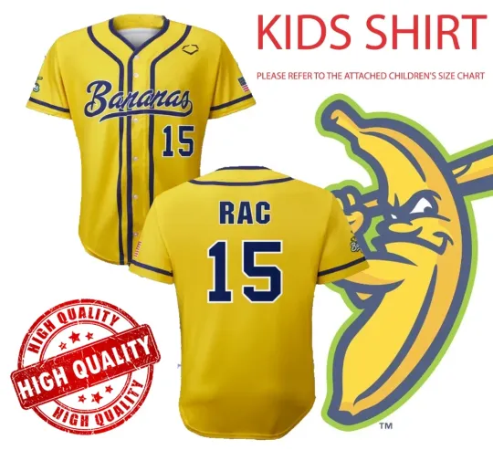 Discover Savannah Bananas #15 RAC Baseball Jersey 3D AOP Fans Kids Youth ND1498