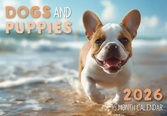 Discover Dogs And Puppies - 2026 Rectangle Wall Calendar 16 Months Hanging Animal Planner
