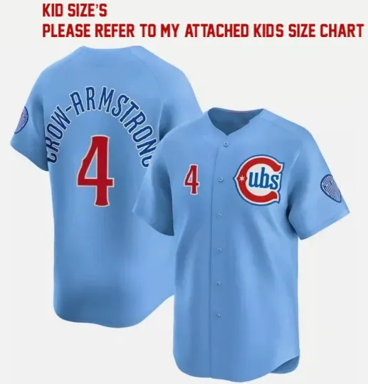 Discover Chi-ca-go Cub-s Pete Crow-Armstrong Light Blue Baseball Jersey Kids